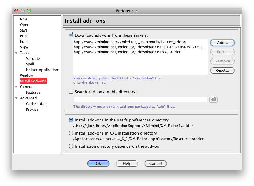 XXE Add-on preferences